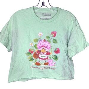Strawberry‎ Shortcake Graphic T Shirt MEDIUM Mint Green Cropped Tee Women